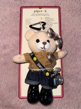 🐻 Piper K Plush Beige Teddy Bear With Bow Bag Charm and Keychain